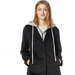 RACHEL Rachel Roy Black Pea Coat with Gray Hood